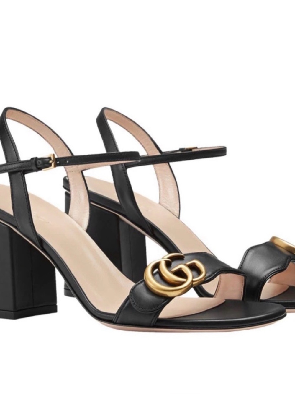 Gucci Black Marmont Leather Block Heel Sandals